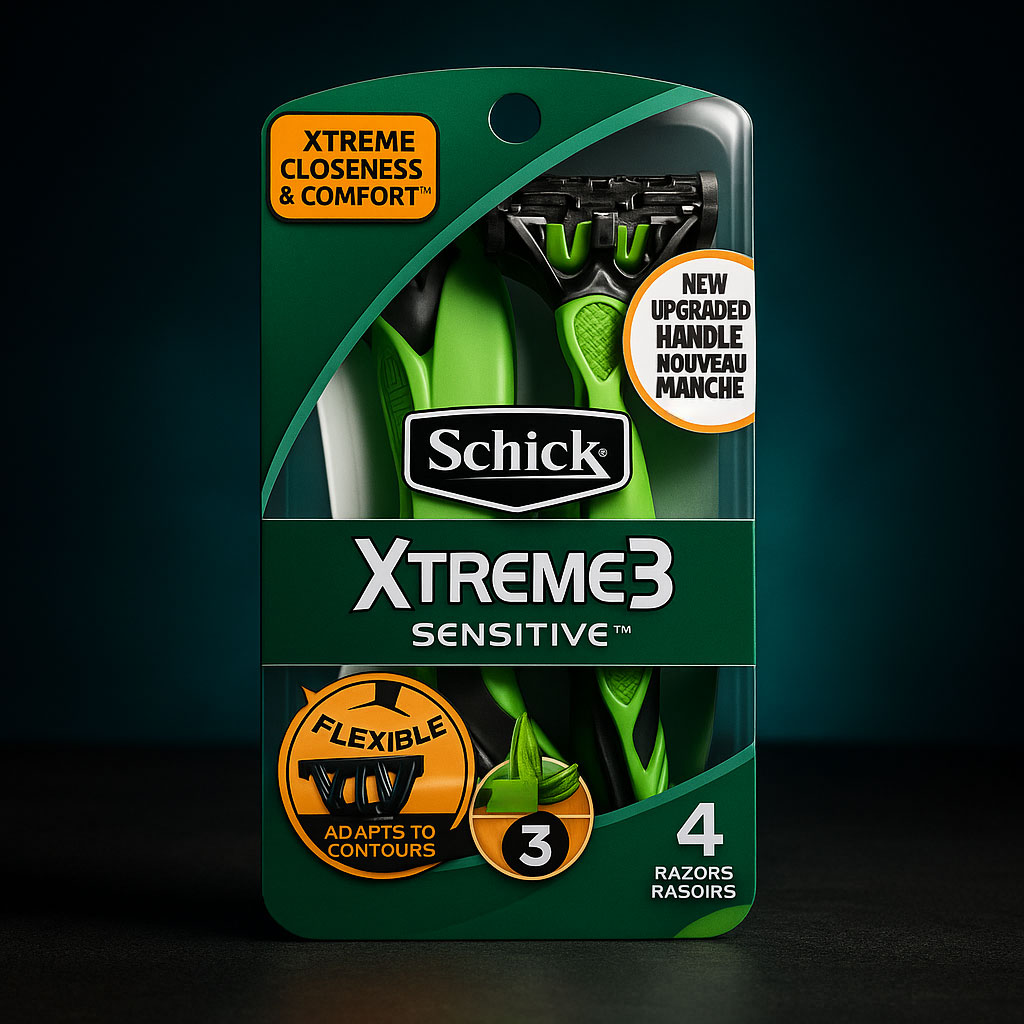 تیغ اصلاح مردانه شیک Schick Xtreme3 Sensitive بسته ۴ عددی با تیغه‌های انعطاف‌پذیر مخصوص پوست حساس
