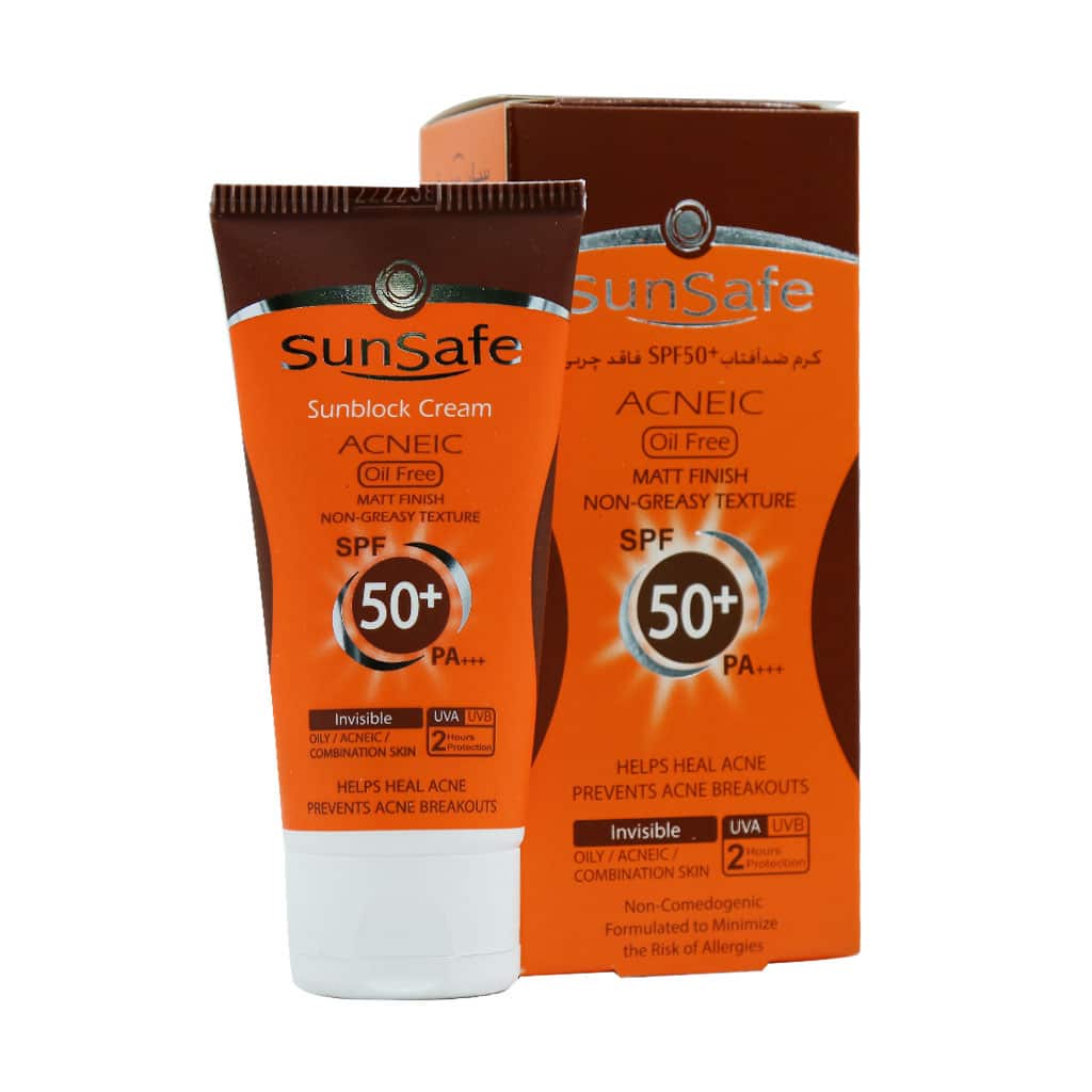 کرم ضد آفتاب بی‌رنگ سان سیف SPF50 فاقد چربی | برای پوست چرب و آکنه‌ای